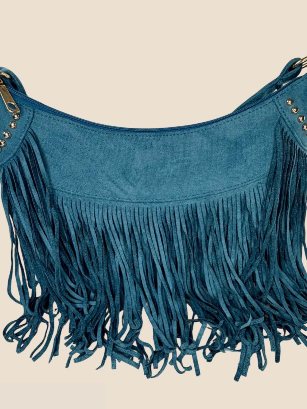 Teal Fringe Suede Shoulder Bag - Women